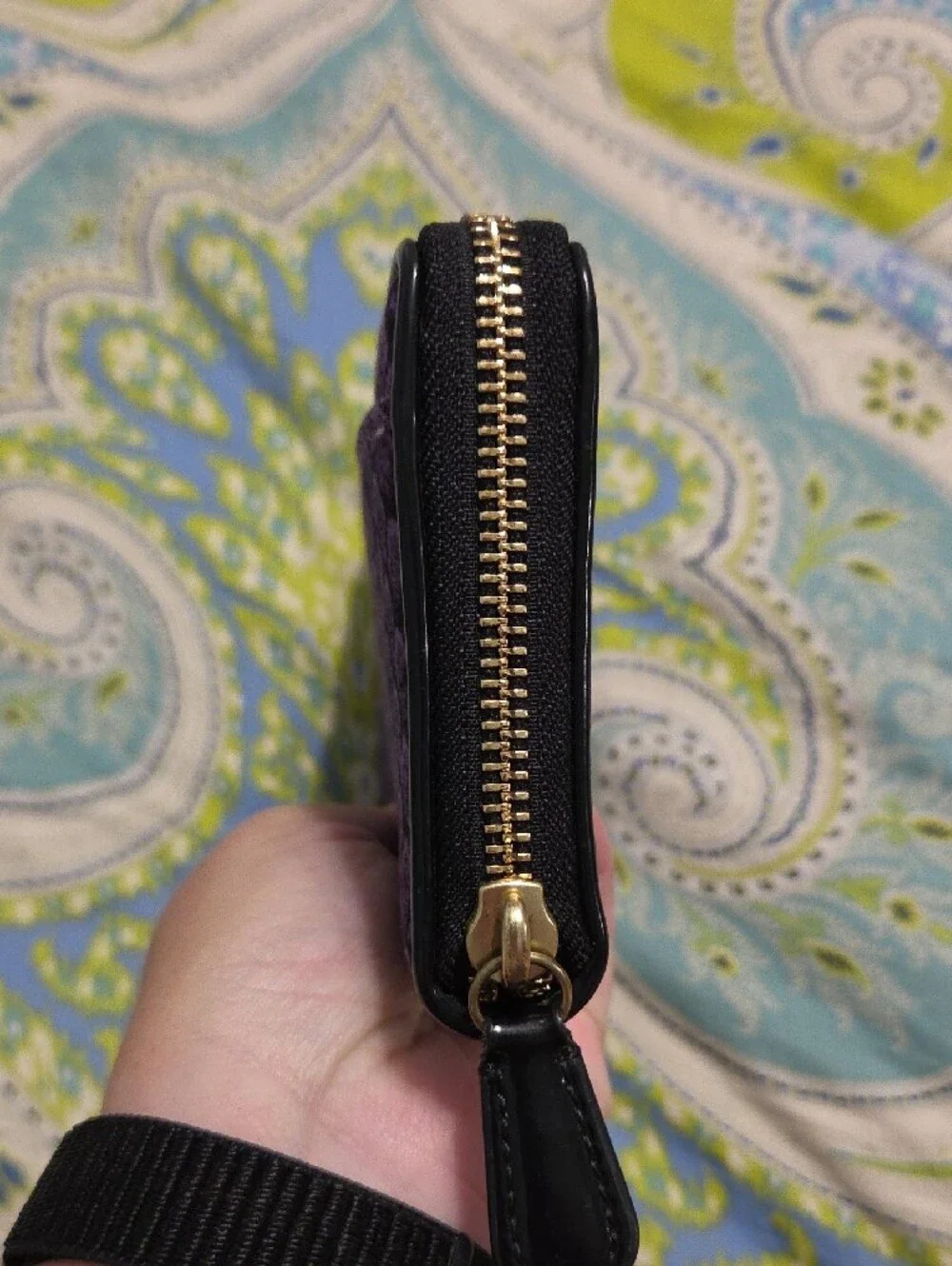 Coach Purple Satiny Textured Print Animal Print Snake Pattern Zip-Around Wallet